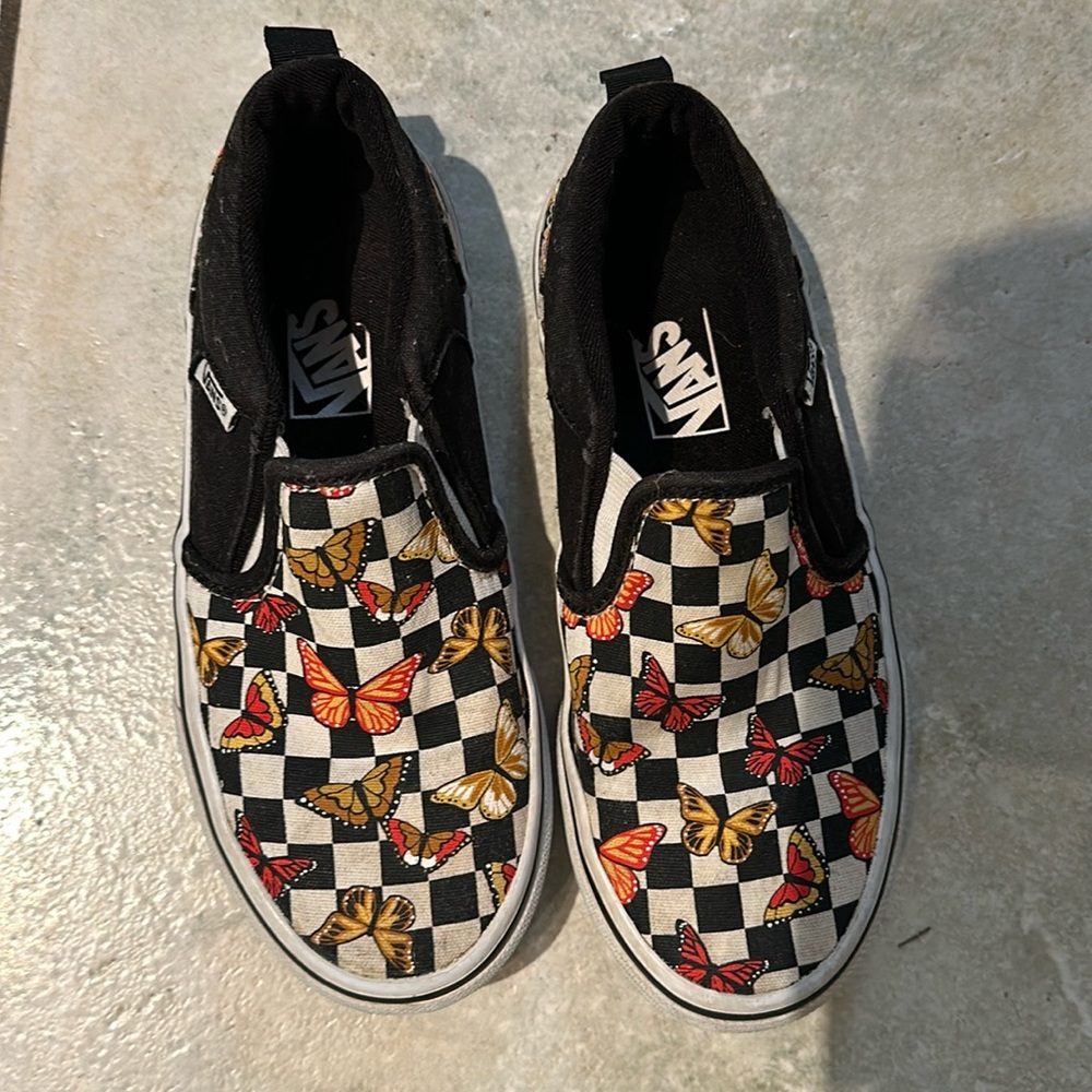 Checkered Vans with butterflies